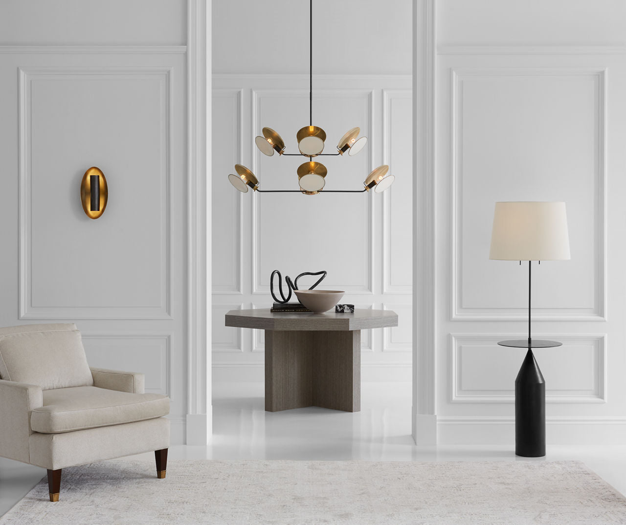 Zephyr Large Floor Light | Aged Iron | Linen Shade