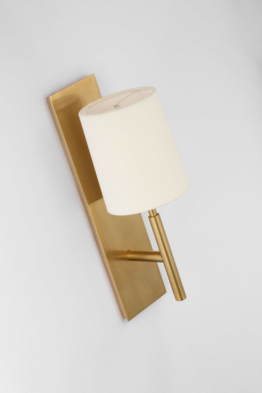 Clarion Medium Sconce | Soft Brass | Linen Shade