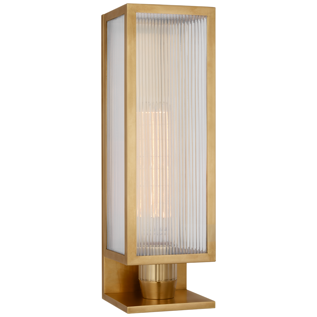 York 16" Single Box Outdoor Sconce | Soft Brass | Clear Ribbed Glass