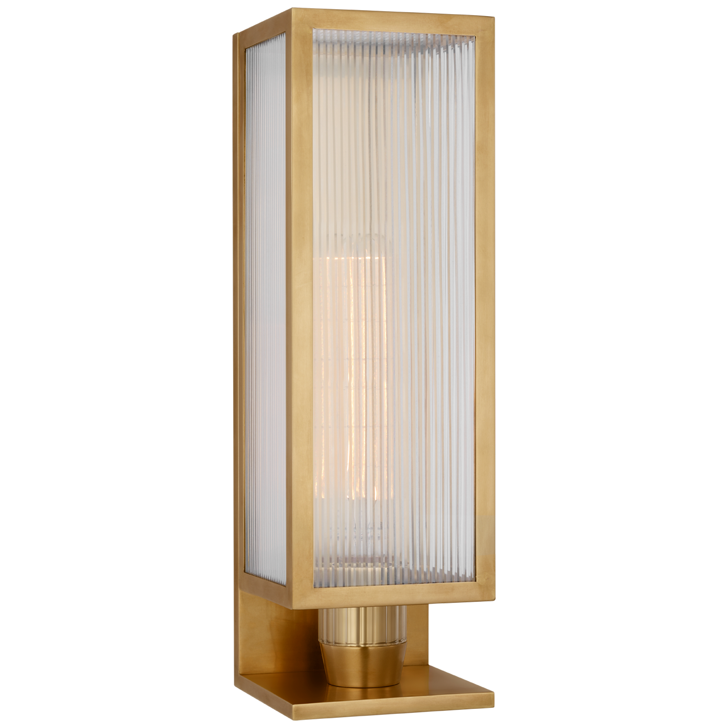 York 16" Single Box Outdoor Sconce | Soft Brass | Clear Ribbed Glass
