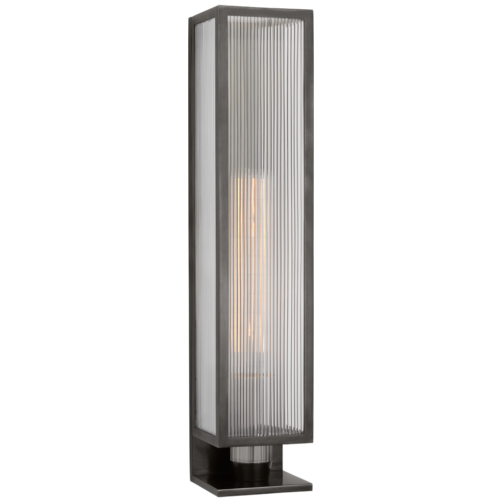 York 24" Single Box Outdoor Sconce | Bronze | Clear Ribbed Glass