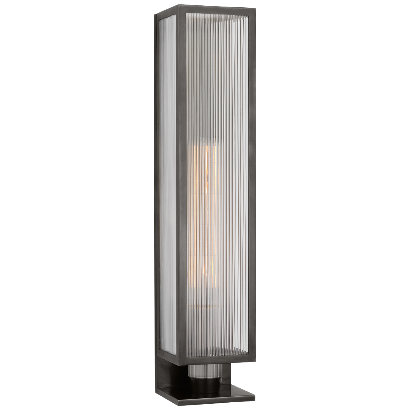 York 24" Single Box Outdoor Sconce | Bronze | Clear Ribbed Glass