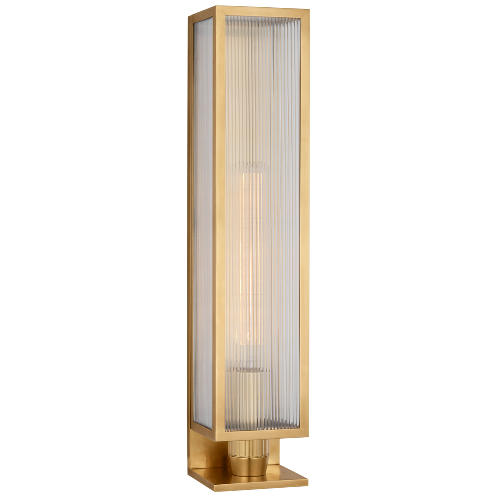 York 24" Single Box Outdoor Sconce | Soft Brass | Clear Ribbed Glass