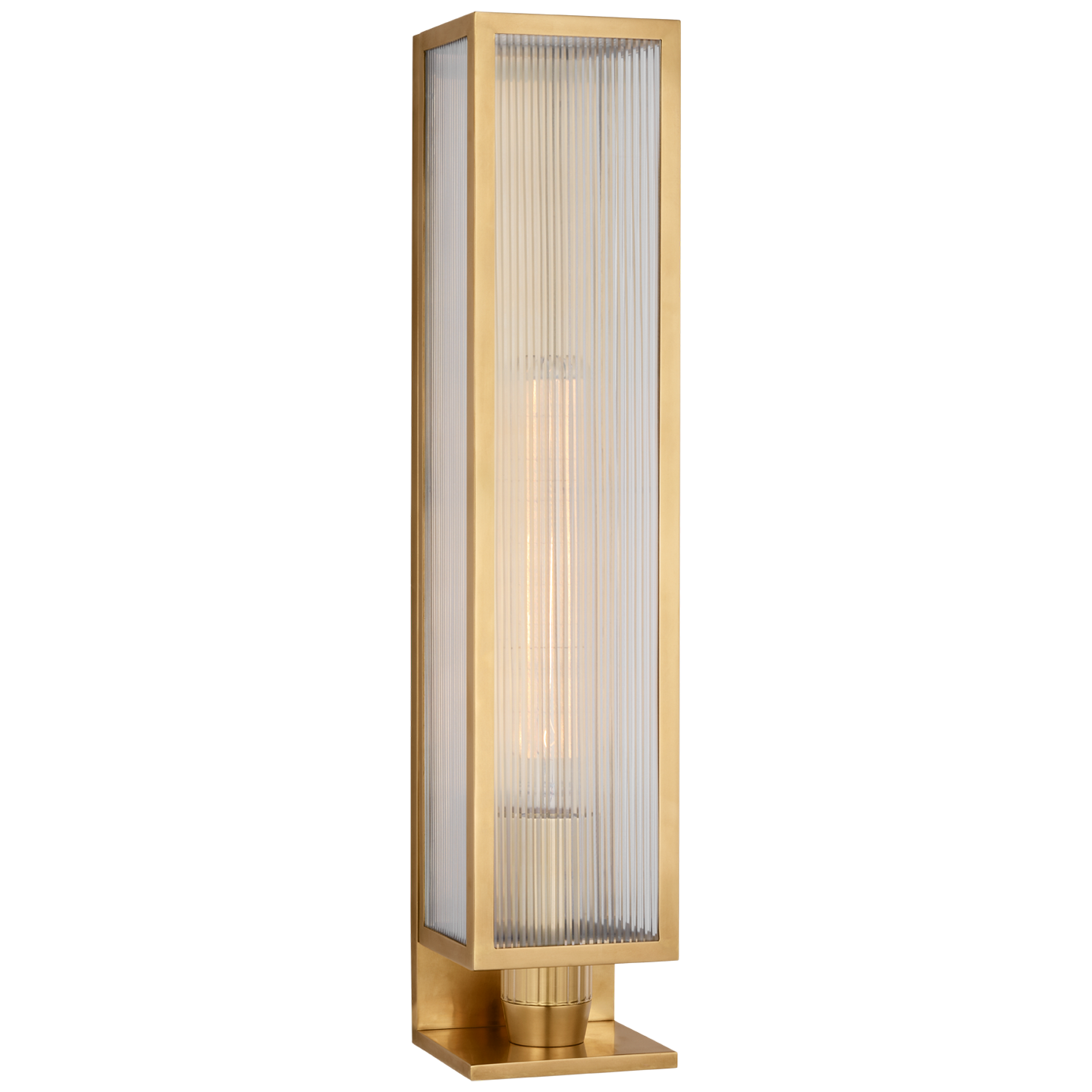York 24" Single Box Outdoor Sconce | Soft Brass | Clear Ribbed Glass