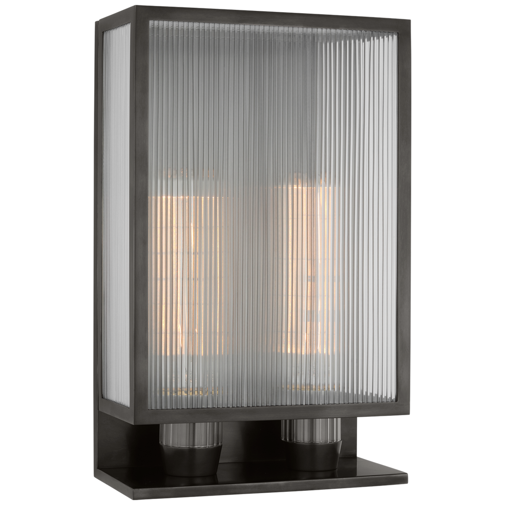 York 16" Double Box Outdoor Sconce | Bronze | Clear Ribbed Glass