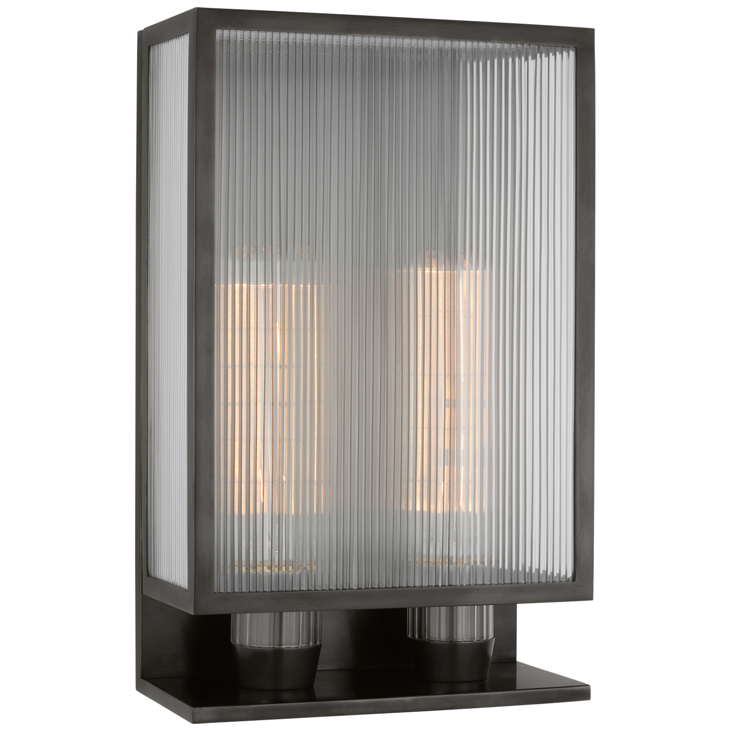 York 16" Double Box Outdoor Sconce | Bronze | Clear Ribbed Glass