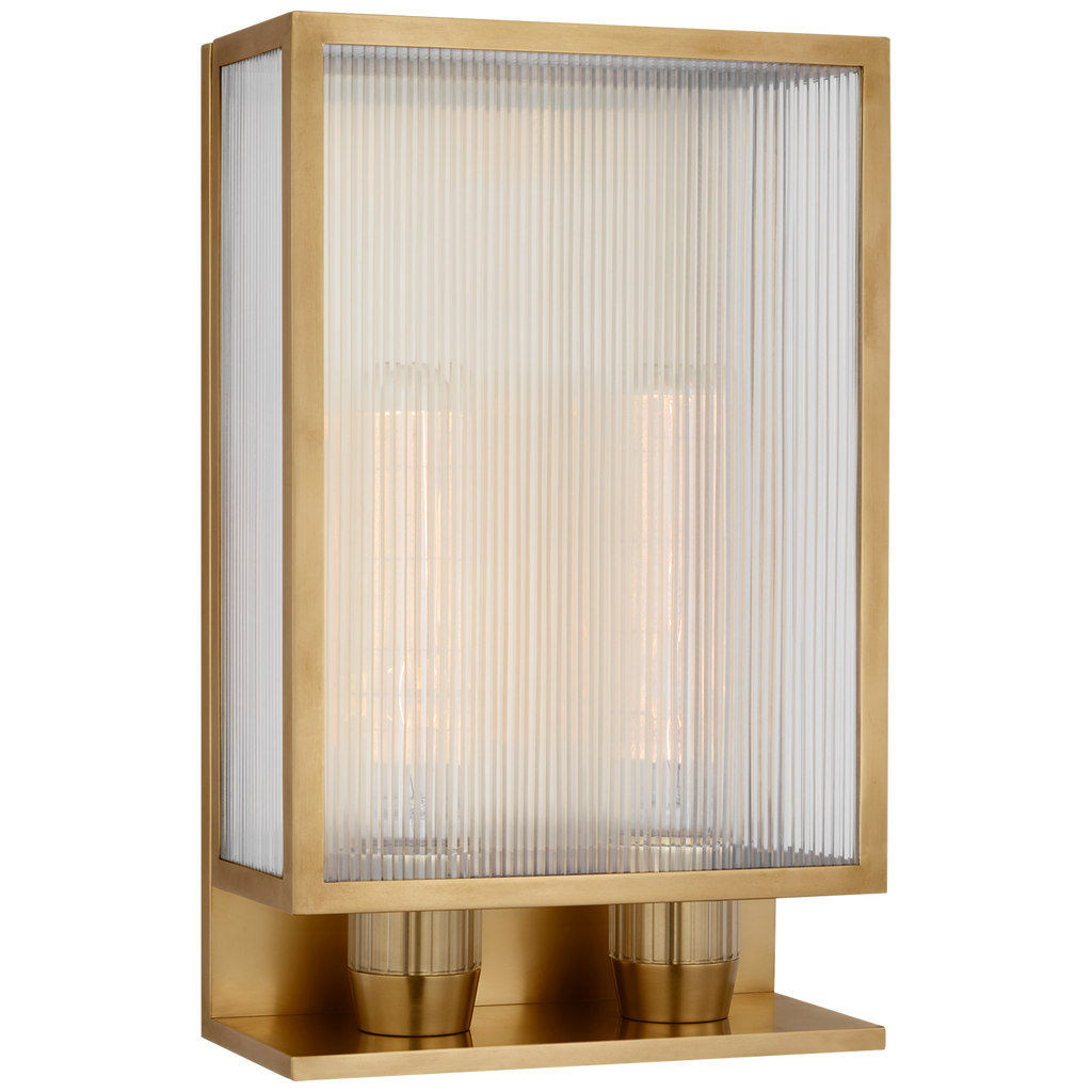 York 16" Double Box Outdoor Sconce | Soft Brass | Clear Ribbed Glass