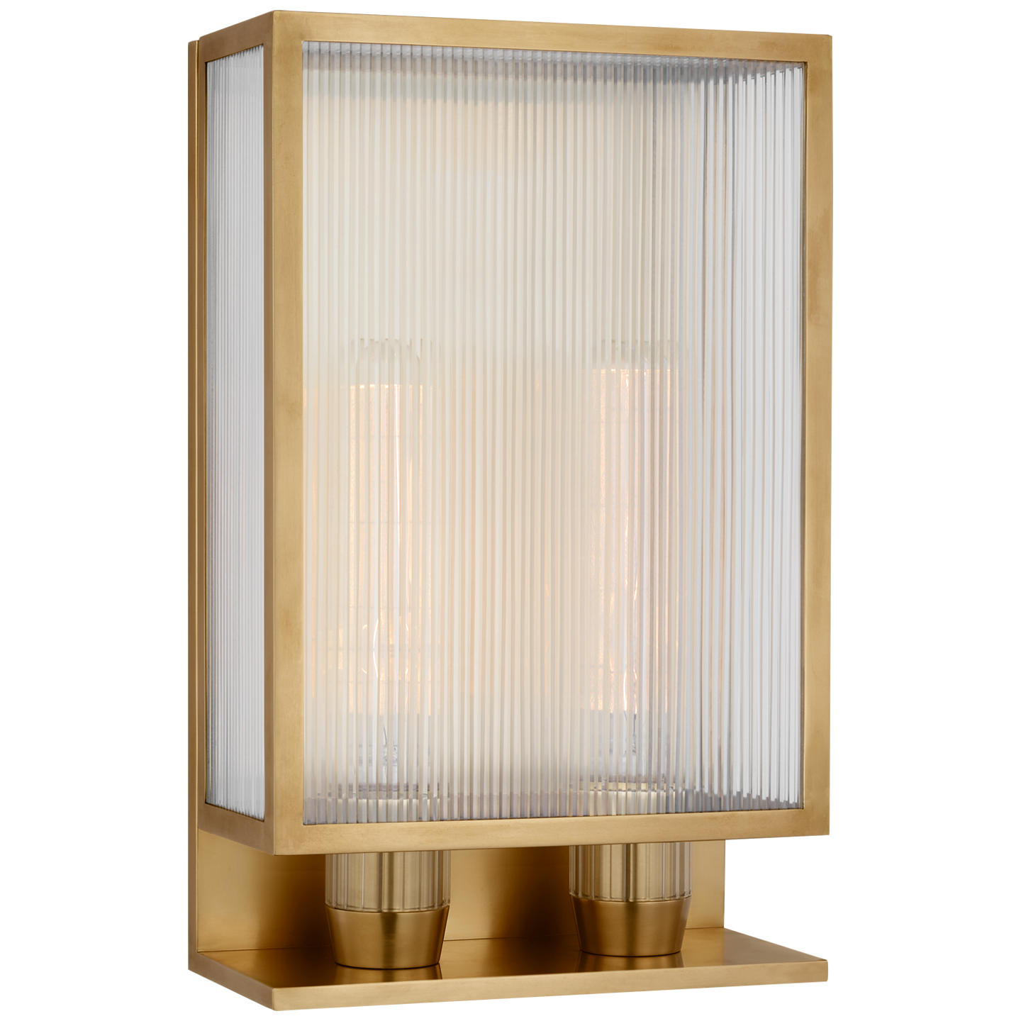 York 16" Double Box Outdoor Sconce | Soft Brass | Clear Ribbed Glass