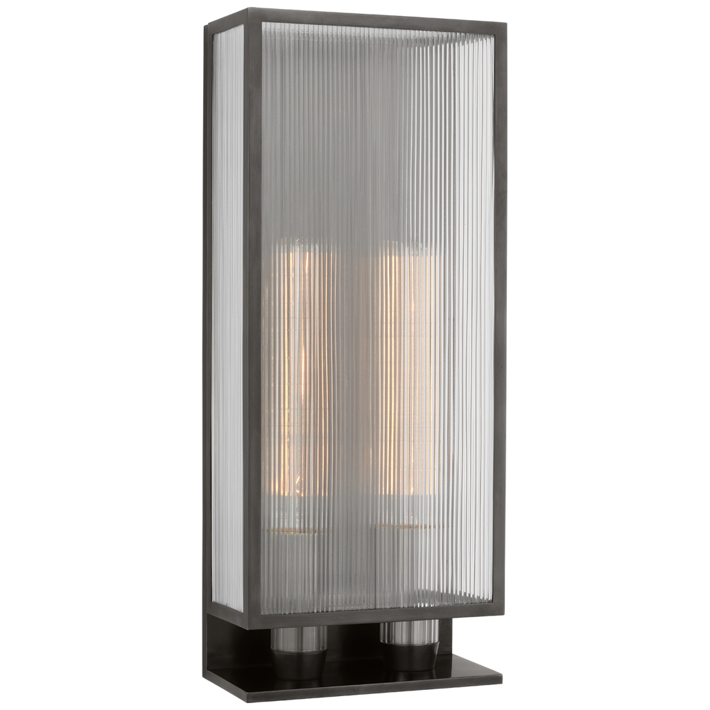 York 24" Double Box Outdoor Sconce | Bronze | Clear Ribbed Glass
