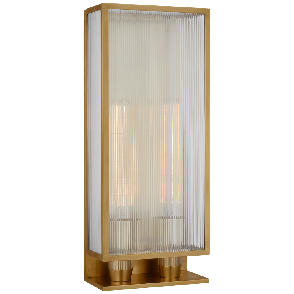 York 24" Double Box Outdoor Sconce | Soft Brass | Clear Ribbed Glass