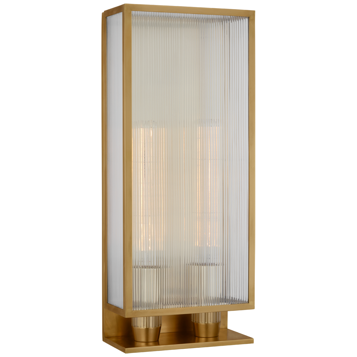York 24" Double Box Outdoor Sconce | Soft Brass | Clear Ribbed Glass