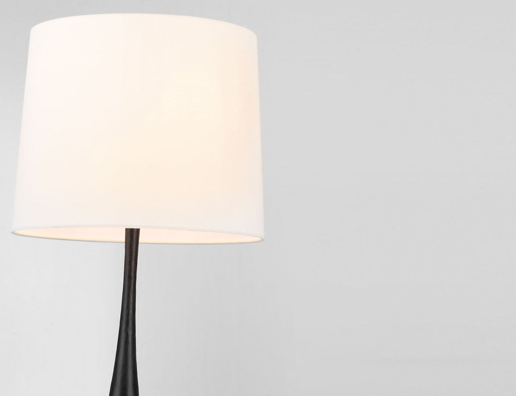 Oscar Medium Sculpted Table Lamp | Aged Iron | Linen Shade