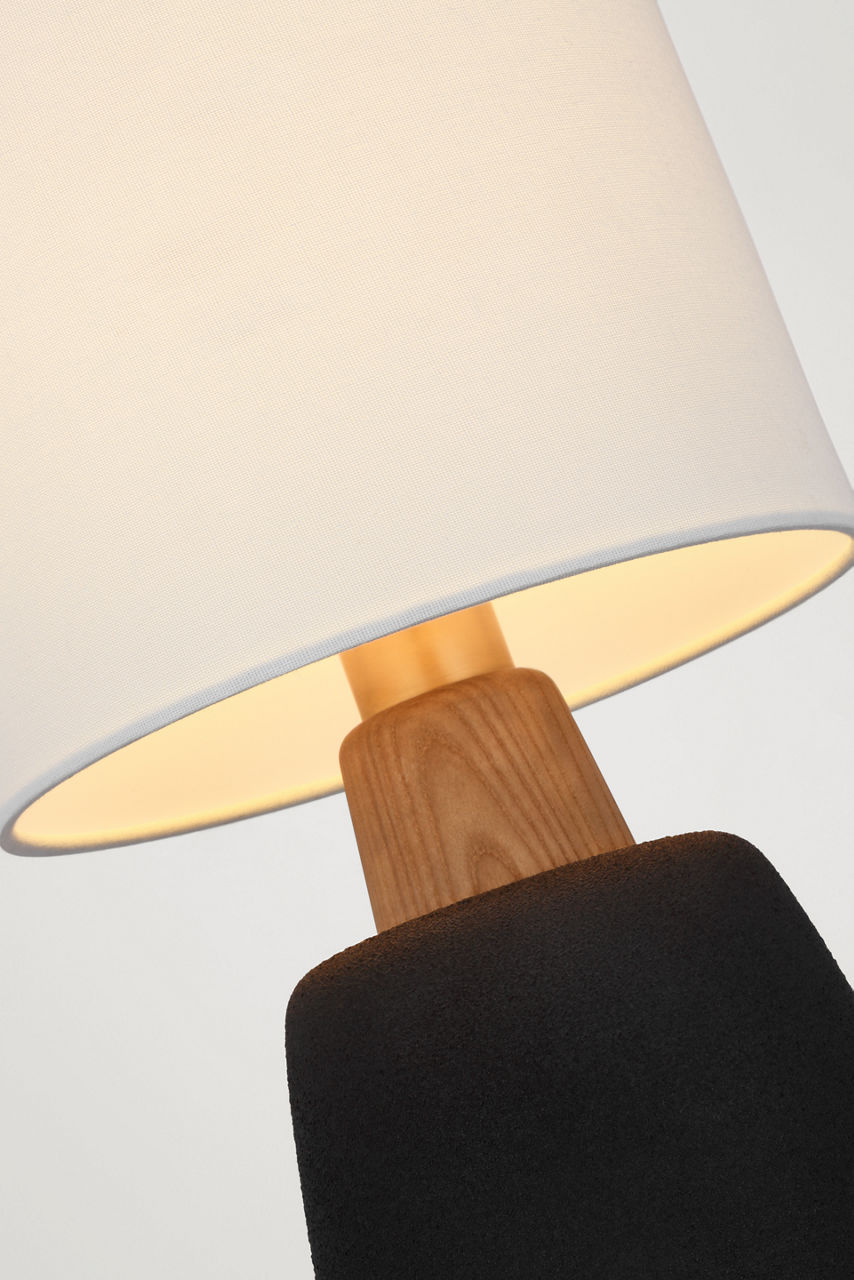 Aida Medium Table Lamp | Porous Black and Natural Oak | Linen Shade