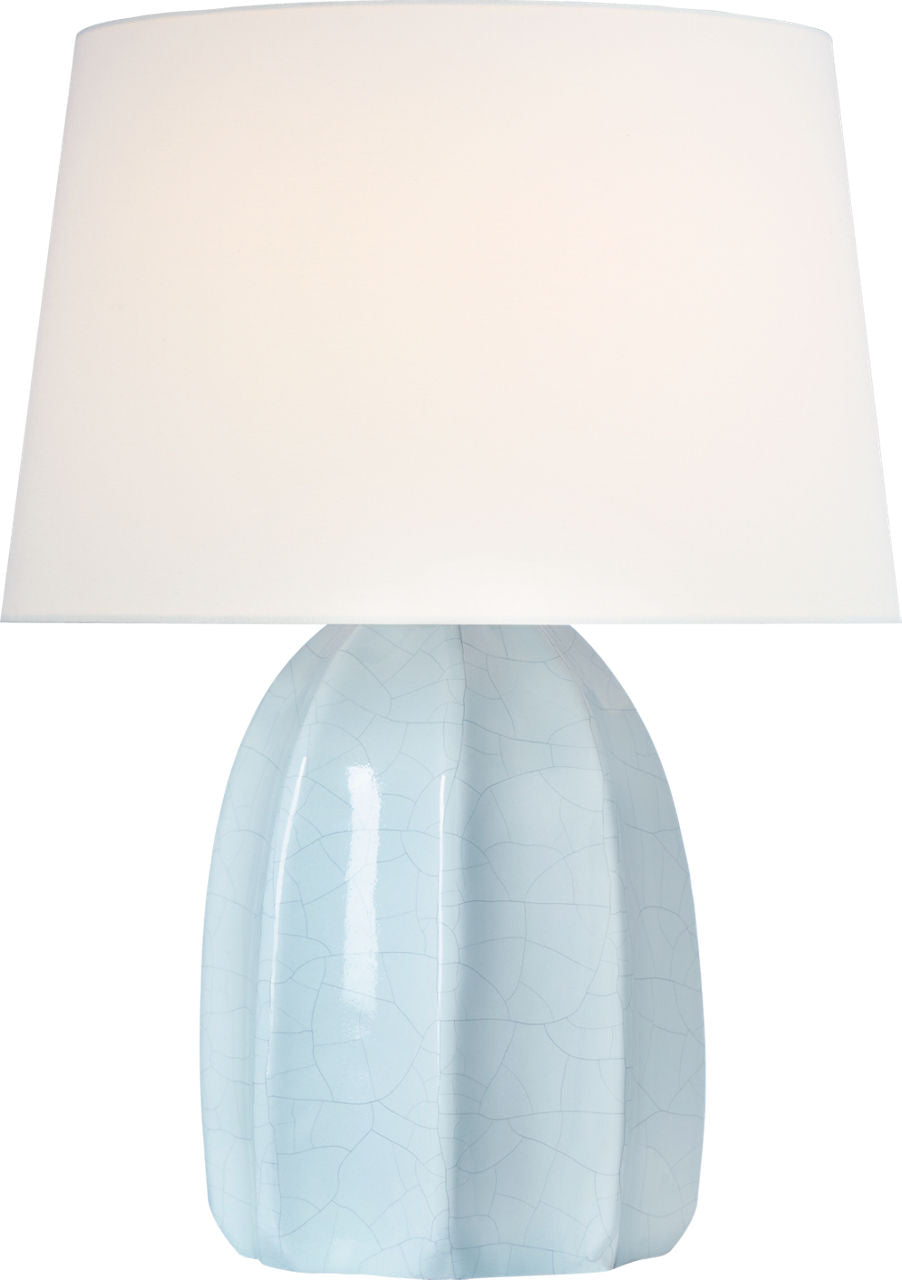 Melanie 12" Cordless Accent Lamp | Crackled Moonseed | Linen Shade