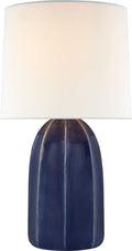 Melanie Large Table Lamp | Frosted Medium Blue | Linen Shade