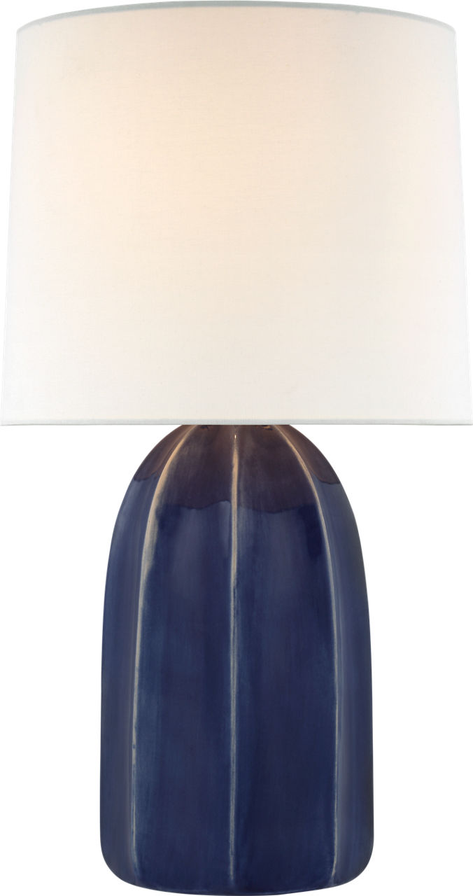 Melanie Large Table Lamp | Frosted Medium Blue | Linen Shade