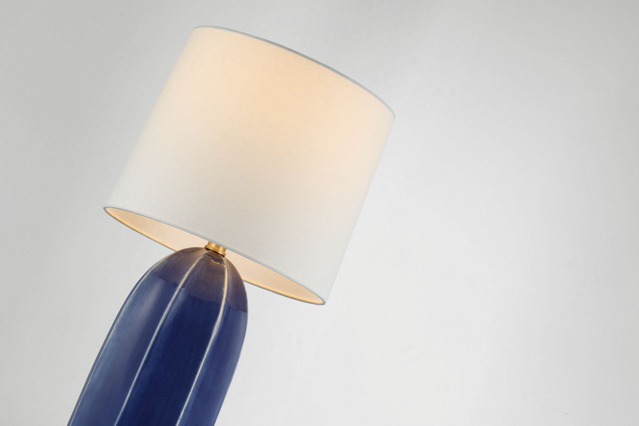 Melanie Large Table Lamp | Frosted Medium Blue | Linen Shade