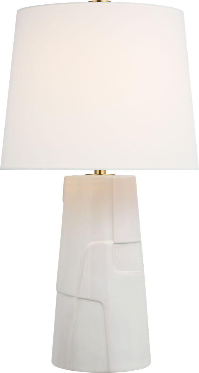 Braque Medium Debossed Table Lamp | Mixed White | Linen Shade