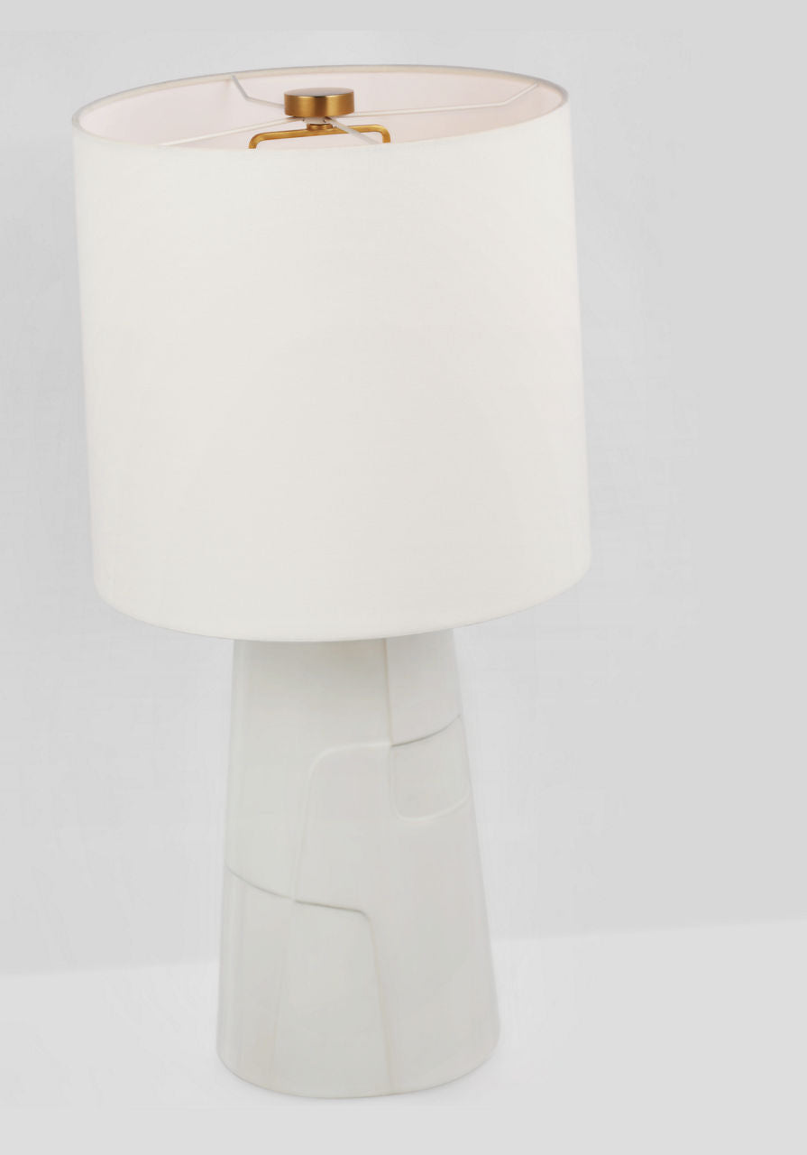 Braque Medium Debossed Table Lamp | Mixed White | Linen Shade