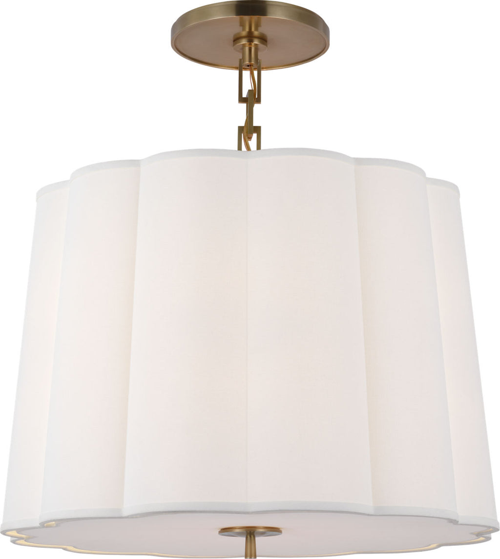 Simple Scallop Large Hanging Shade | Soft Brass | Linen Shade