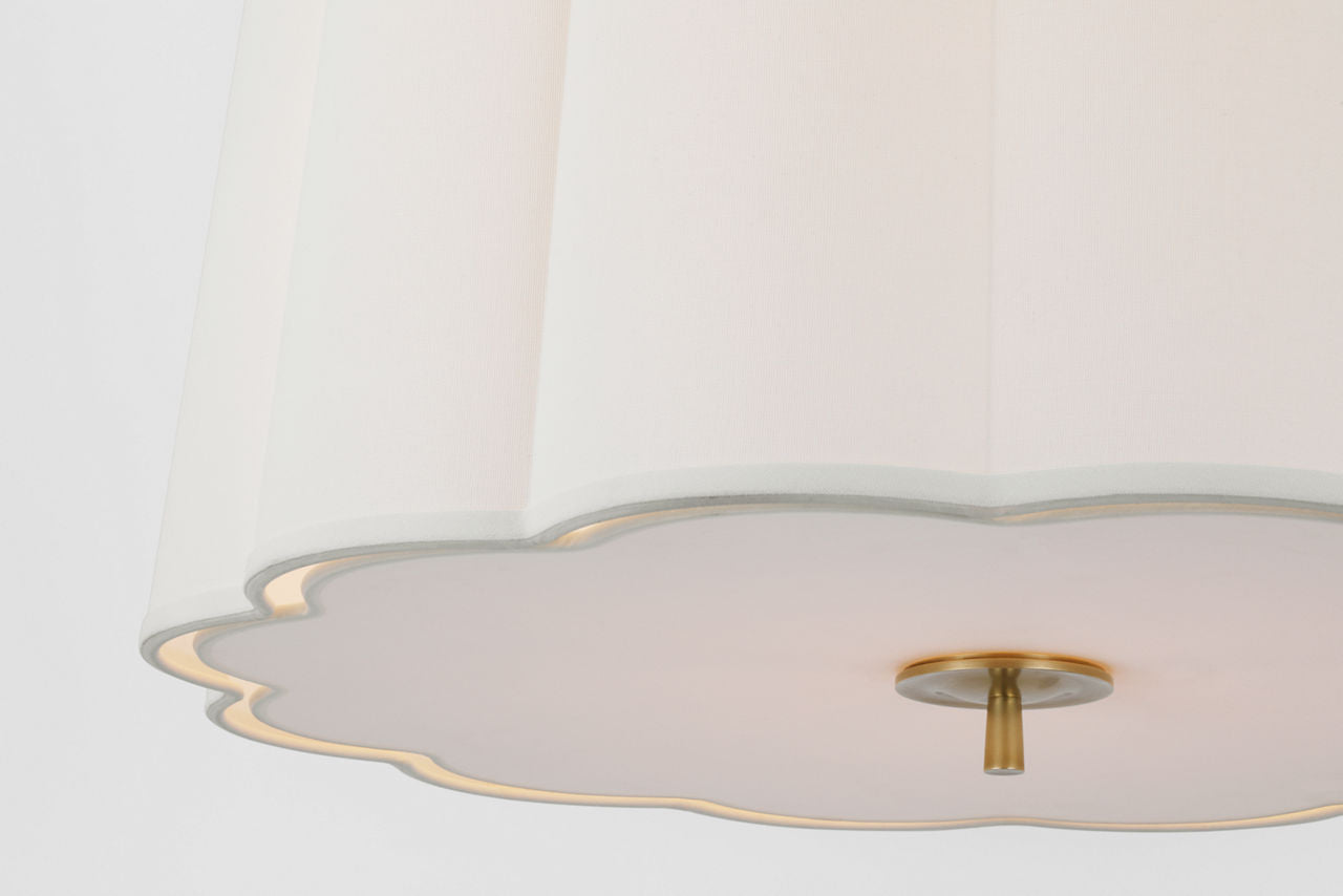Simple Scallop Large Hanging Shade | Soft Brass | Linen Shade