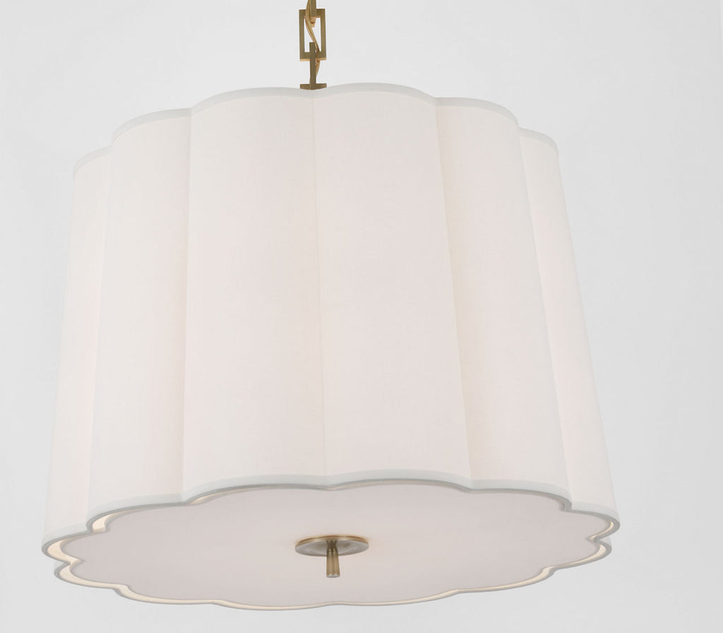 Simple Scallop Large Hanging Shade | Soft Brass | Linen Shade