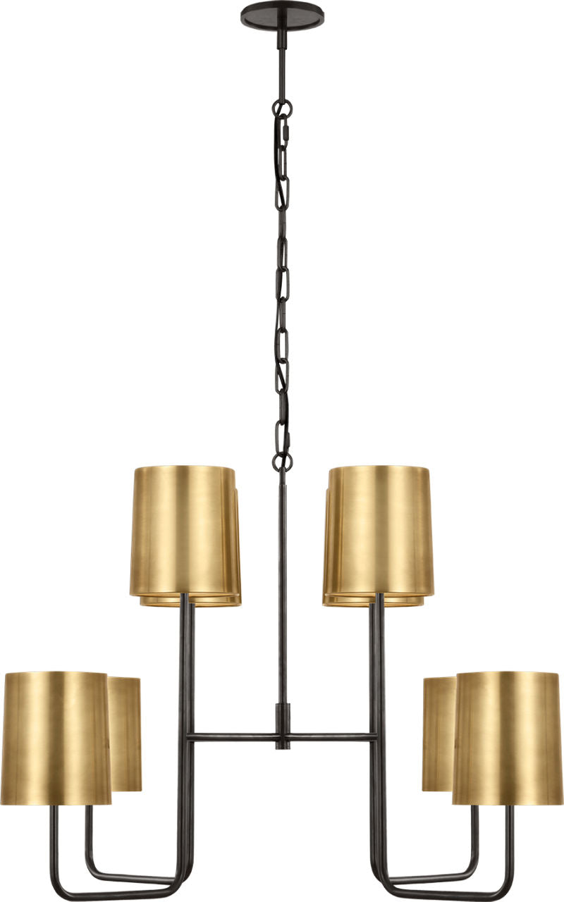 Go Lightly Extra Large Two Tier Chandelier | Bronze | Soft Brass Shades