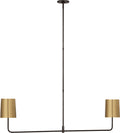 Go Lightly 54" Two Light Linear Chandelier | Bronze | Soft Brass Shades