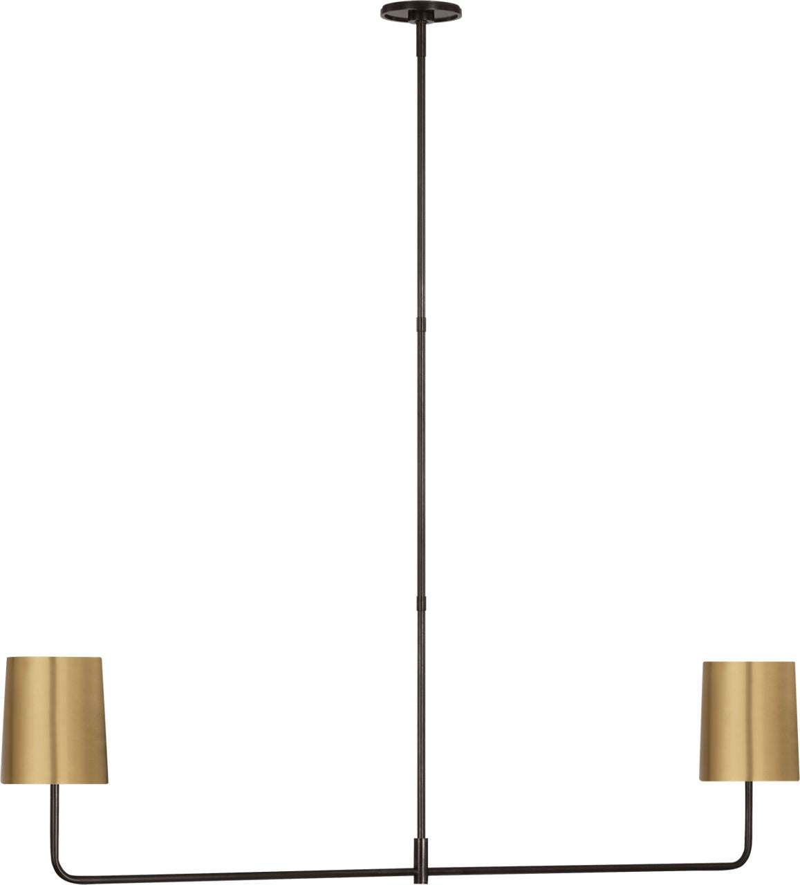 Go Lightly 54" Two Light Linear Chandelier | Bronze | Soft Brass Shades