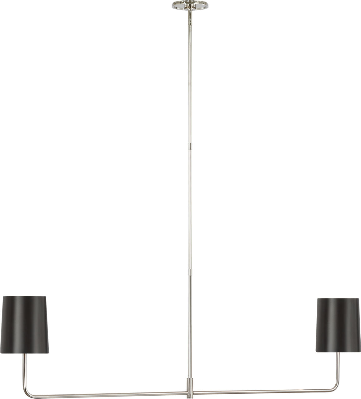Go Lightly 54" Two Light Linear Chandelier | Polished Nickel | Bronze Shades