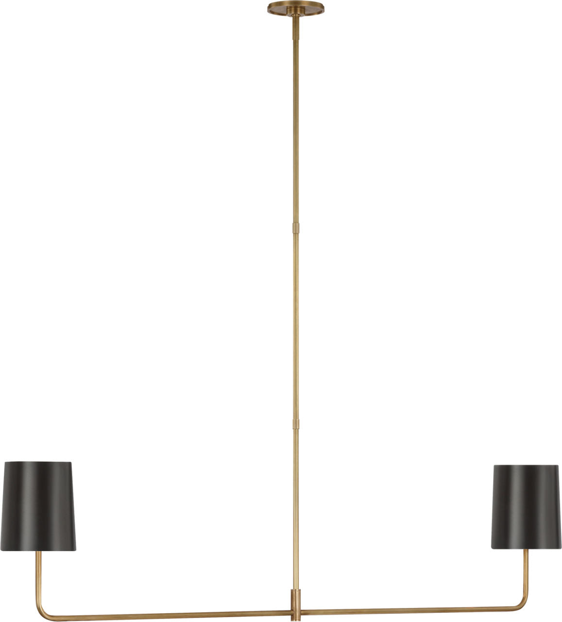 Go Lightly 54" Two Light Linear Chandelier | Soft Brass | Bronze Shades