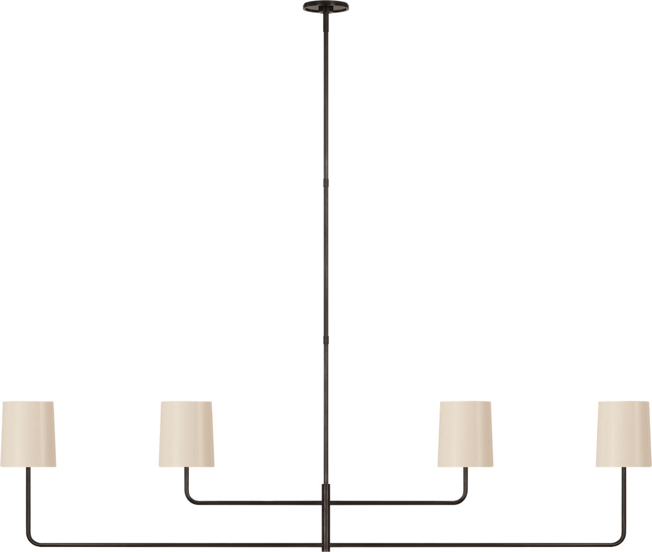 Go Lightly 70" Four Light Linear Chandelier | Bronze | China White Shades