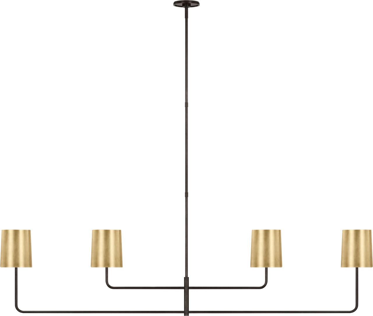 Go Lightly 70" Four Light Linear Chandelier | Bronze | Soft Brass Shades