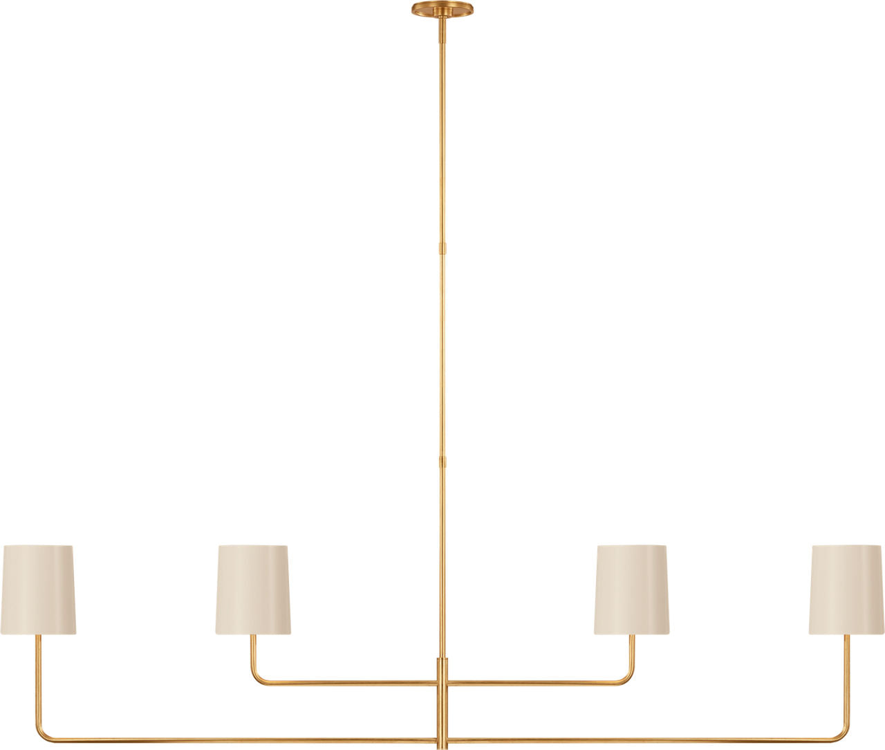 Go Lightly 70" Four Light Linear Chandelier | Gild | China White Shades