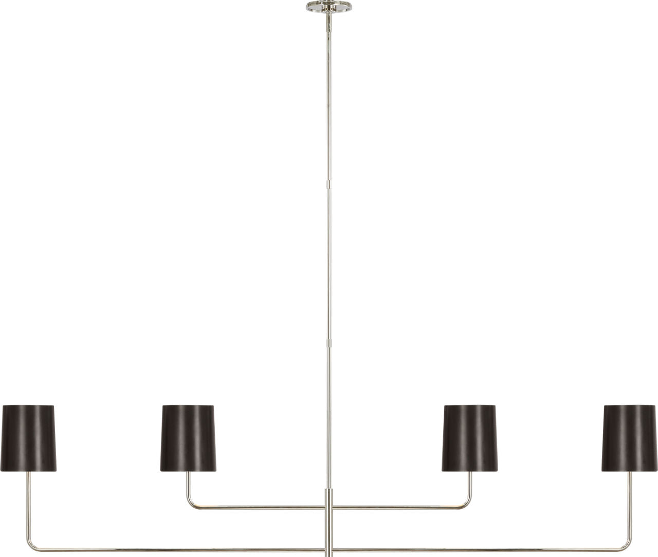 Go Lightly 70" Four Light Linear Chandelier | Polished Nickel | Bronze Shades