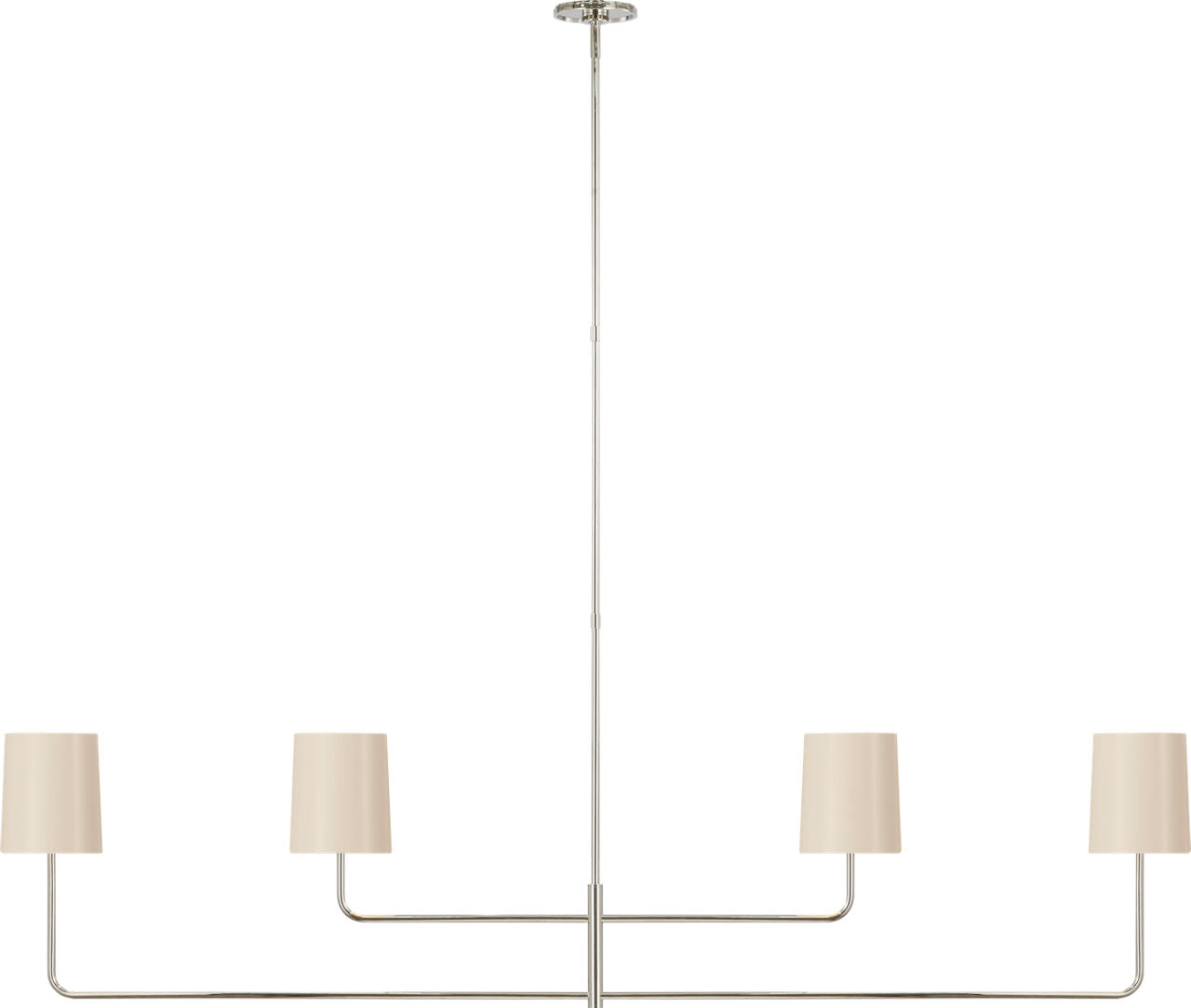 Go Lightly 70" Four Light Linear Chandelier | Polished Nickel | China White Shades