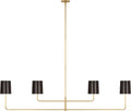 Go Lightly 70" Four Light Linear Chandelier | Soft Brass | Bronze Shades