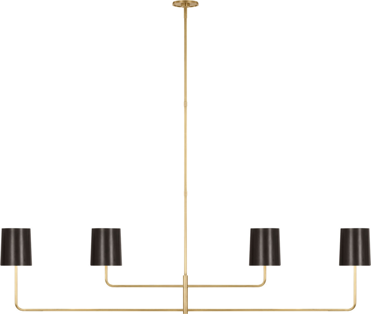 Go Lightly 70" Four Light Linear Chandelier | Soft Brass | Bronze Shades