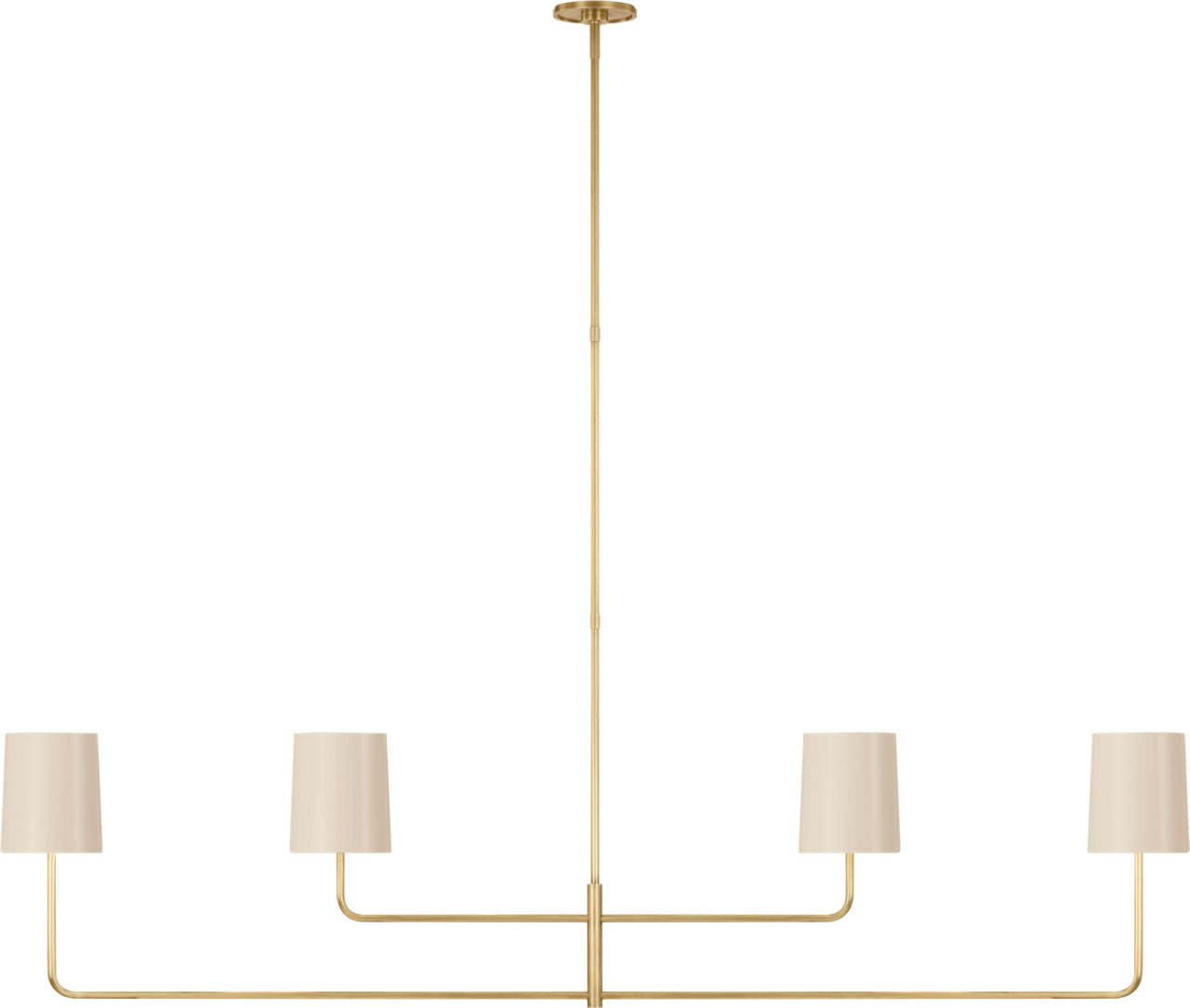 Go Lightly 70" Four Light Linear Chandelier | Soft Brass | China White Shades