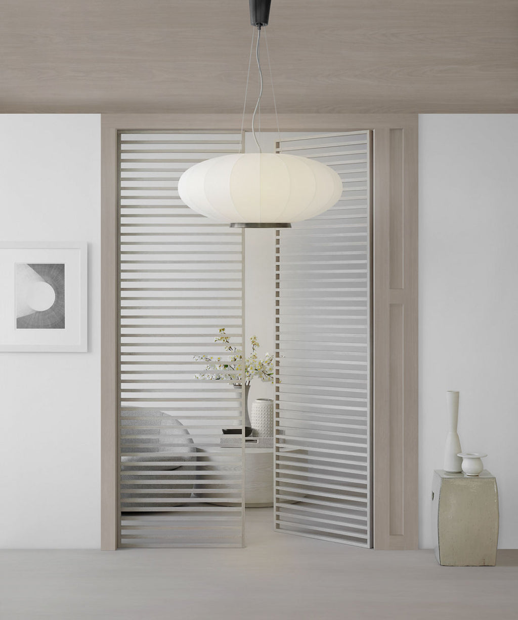 Paper Moon Large Hanging Shade | Soft Brass | Rice Paper Shade