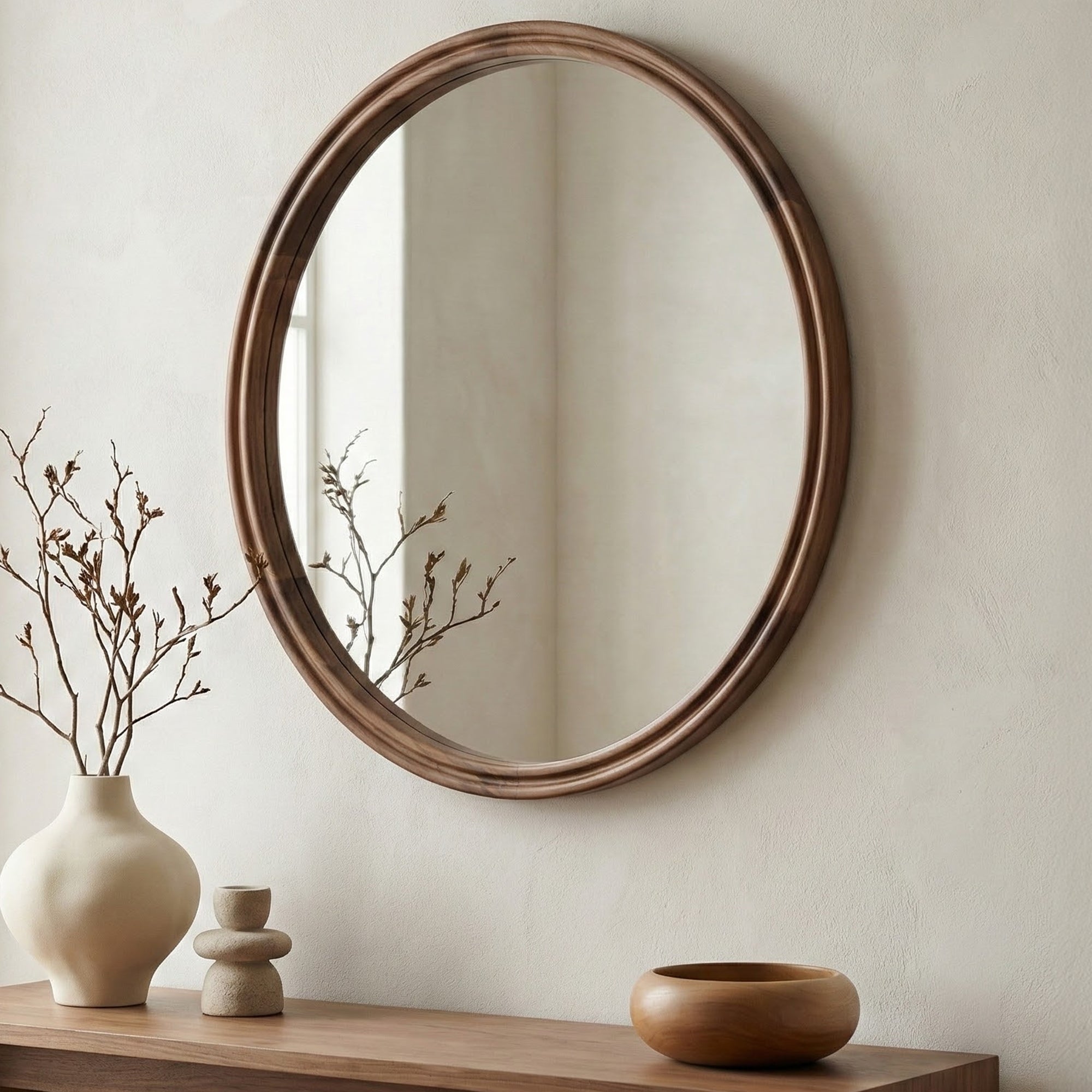 Alcott Small Round Mirror Walnut