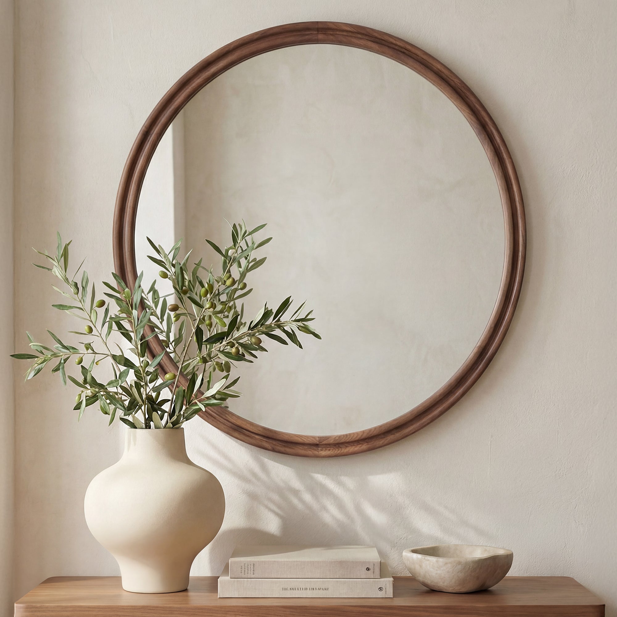 Alcott Large Round Mirror Walnut