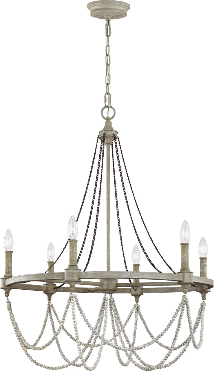 Beverly Medium Chandelier French Washed Oak / Distressed White Wood