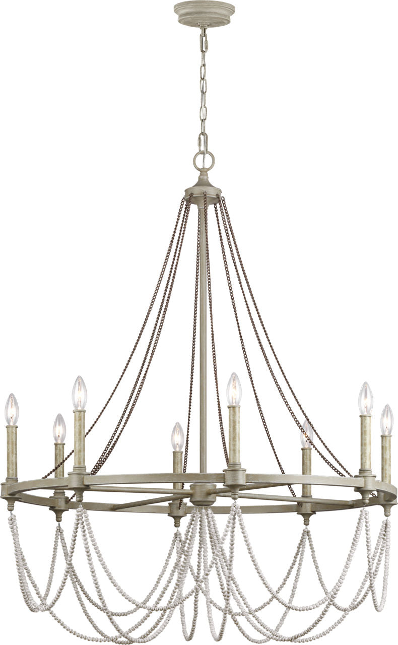 Beverly Large Chandelier French Washed Oak / Distressed White Wood