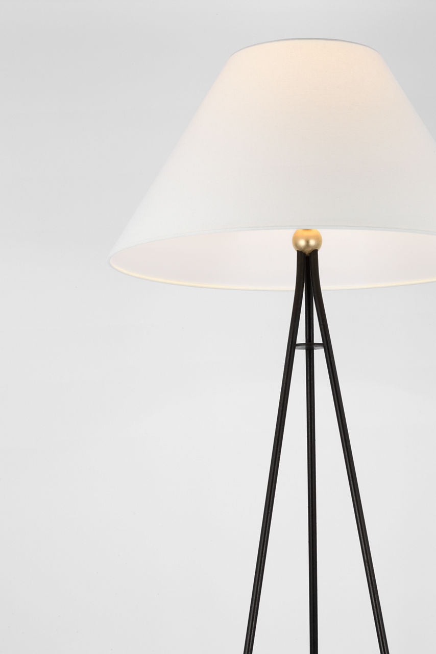 Valley Medium Tripod Floor Lamp | Aged Iron and Gild | Linen Shade