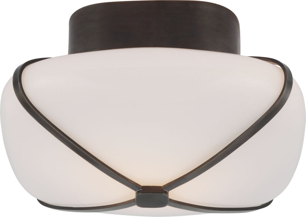 Fondant 8" Flush Mount | Gun Metal | White Glass