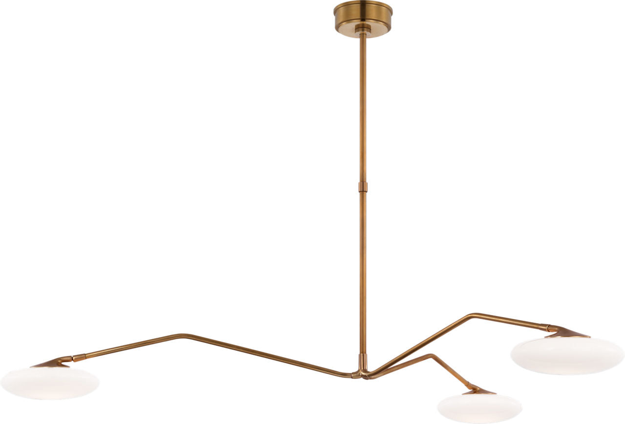 Brindille Extra Large Three Light Chandelier | Soft Brass | White Glass