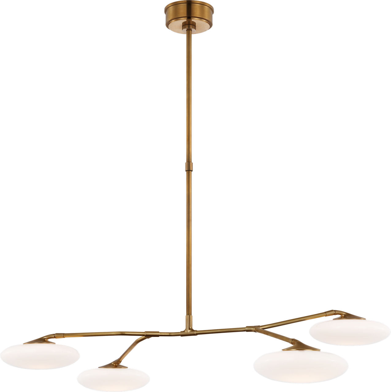 Brindille Large Four Light Chandelier | Soft Brass | White Glass
