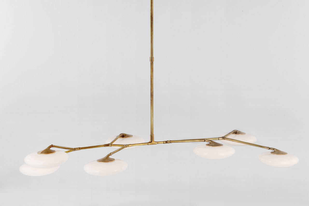 Brindille XL Articulating Linear Chandelier | Soft Brass | White Glass