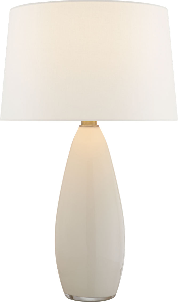Myla Large Tall Table Lamp | White Glass | Linen Shade